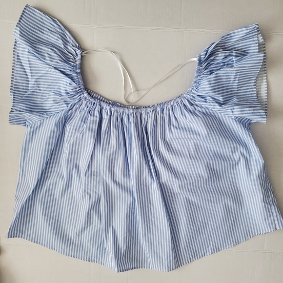 Zara Striped Off the Shoulder Top, Blue White, L - Picture 2 of 7